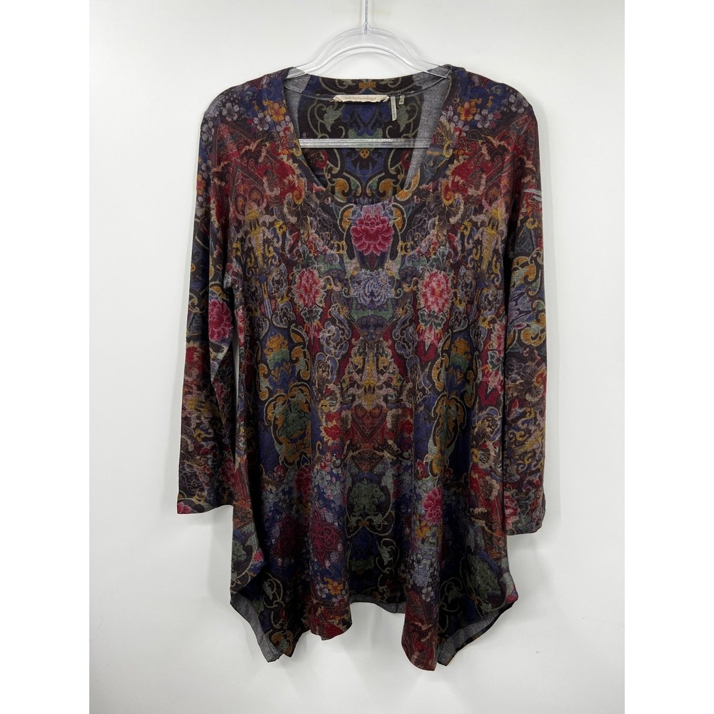 Soft Surroundings Women's Paisley Print  Asymmetric Tunic Blouse Multicolor SZ M
